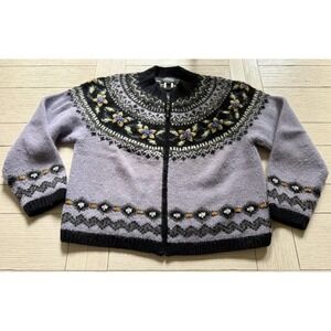 Icelandic Design VTG Women M Zip Nordic Cardigan Sweater Wool Angora Blend Cozy